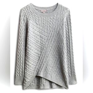 EVOLUTION BY CYRUS Aneesa Cable Knit Asymmetrical Hem Sweater L